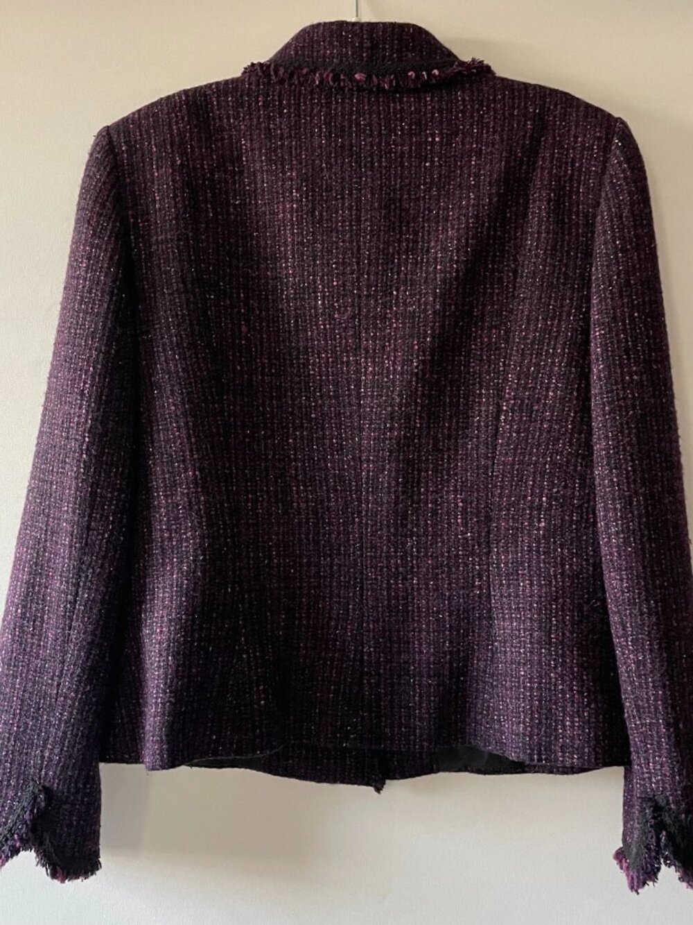 Vintage Y2K Tahari Womens Purple Tweed Preppy Fringe Hem Blazer Jacket Size 14 - Picture 2 of 10